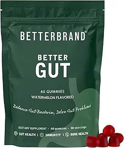 Betterbrand Better Gut Gummy - Gut Health、消化支持、豁免和骨质健康补充药物,配有2.5亿个CFU-西瓜Flavor(30天供应)