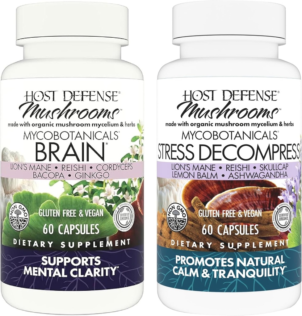 Host Defense Bundle with MycoBotanics Brain * Capsules, 60 Counter & MycoBotanics 压力解压 * Capsules, 60 Capsules - 支持记忆和焦点 - 支持放松 *