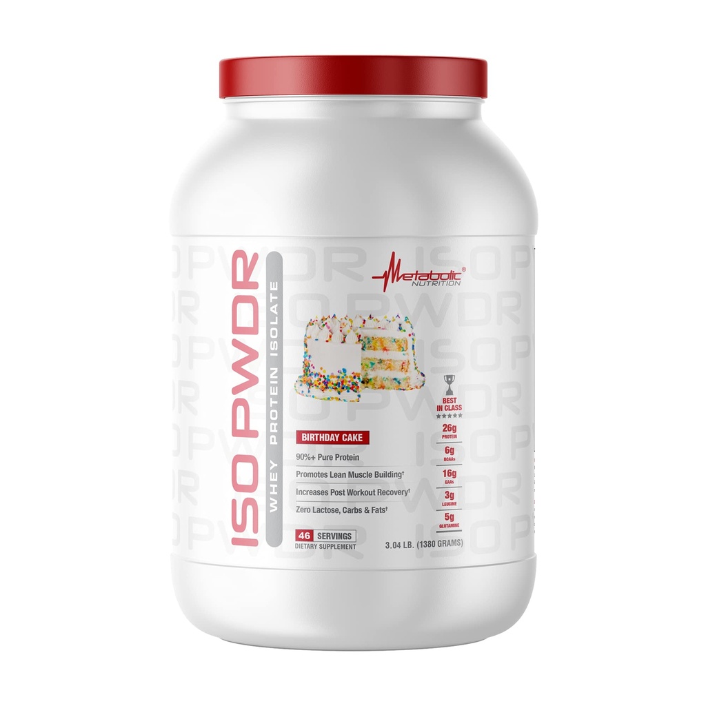 Metabolic Nutrition Whey Protein Isolate ISO PWDR Birthday Cake, 3.04lb, 23 Servings, 26g Protein, Fast Digesting, Zero Carbs, Delicious Flavor, Very Low Carbs & Fat, Zero Lactose