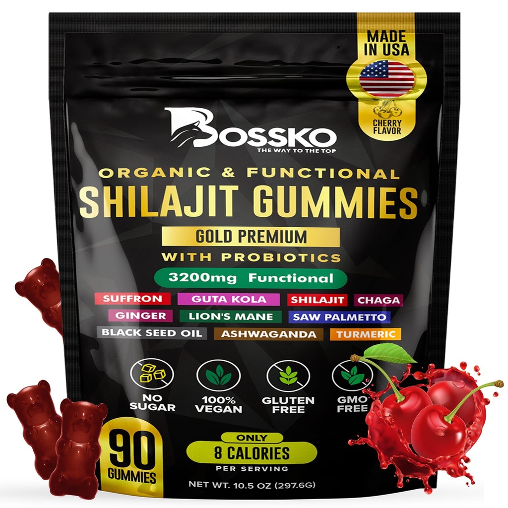 3200 MG 纯喜马拉雅 Shilajit Gummys 配有抗生素的男女有机物和镁 Ashwagnadha Chaga Turmeric Fulvic酸 105+ 履带矿物 I Vegan 非GMO I 实验室测试 I 90 计数