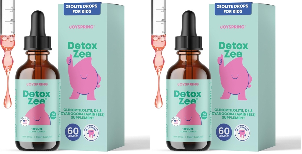 JoySpring DetoxZee Zeolite for Kids – Zeolite Clinoptilolite Drops with Cyanocobalamin B12 & Vitamin D3 Kids Support – Natural Berry Flavor Liquid | (2fl oz) 60 Servings (Pack of 2)