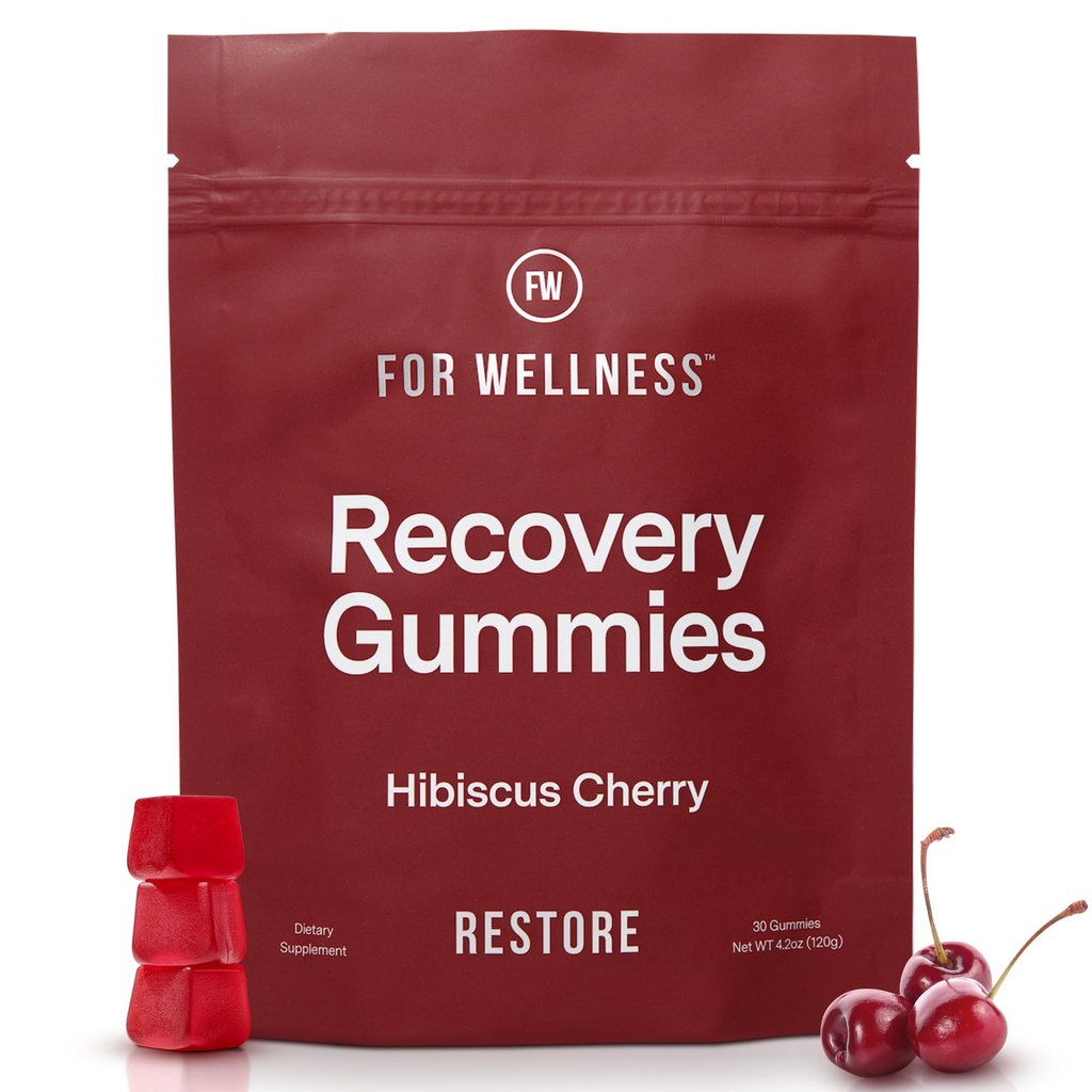 For Wellness Recovery Gummies Restore | Tart Cherry Energy Supplements with Electrolytes for Muscle Soreness, Post-Workout Performance & Recovery | Vegan, Non-GMO, 30 Count