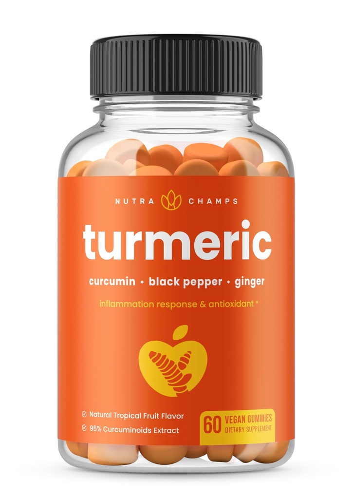 配有姜汁和黑辣椒提取剂的成年人和孩子的NutraChamps Turmeric Gummys,95% Curcuminoids,Vegan Natural Curcumin联合支持补充剂 Tummeric Gummy 补充剂