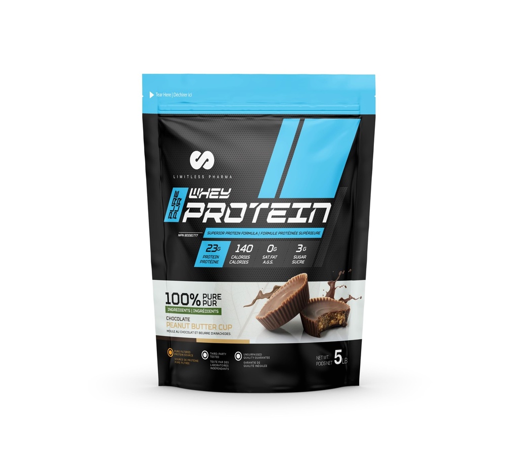 Limitless Pharma Pure Whey Protein | High Protein Whey Concentrate Powder | 23g Protein, 6g BCAAs, Gluten Free, Low Sugar, Low Carb, Low Lactose | 65 Servings, 5LB (Chocolate Peanut Butter Cups)