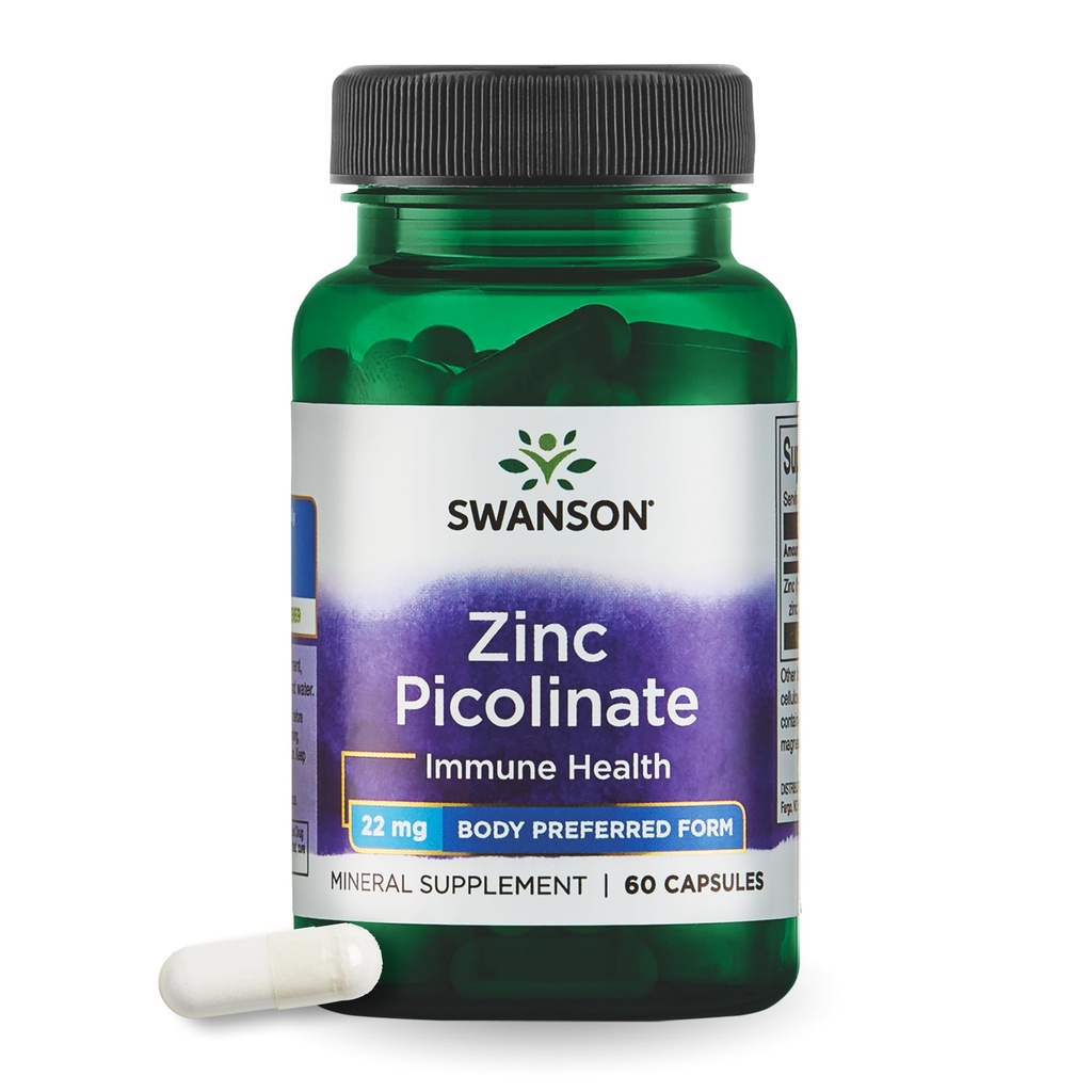 Swanson Zinc Picolinate Chelate 矿物补充剂,供成年人寻找免疫、视觉和前列腺支助 -- -- 身体首选形式 -- -- 22毫克(60维根卡普尔)