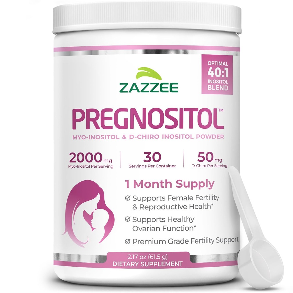 Zazzee PREGNOSITOL Powder, 30 Day Supply, Myo-Inositol and D-Chiro-Inositol 40:1 Fertility Blend, Free Scoop for Exact Dosage, Premium Balanced Formula, 30 Servings, Vegan, All-Natural and Non-GMO