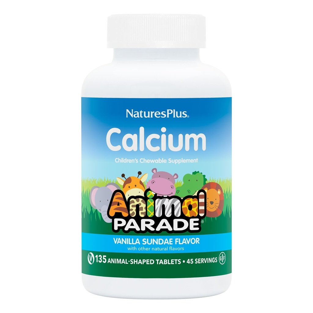 NatusPlus 动物游行 钙, 香草 Sundae Flavor - 90 动物形状的可切片 - 推广健康骨头 - Vegan, Gluten Free - 90 总服务