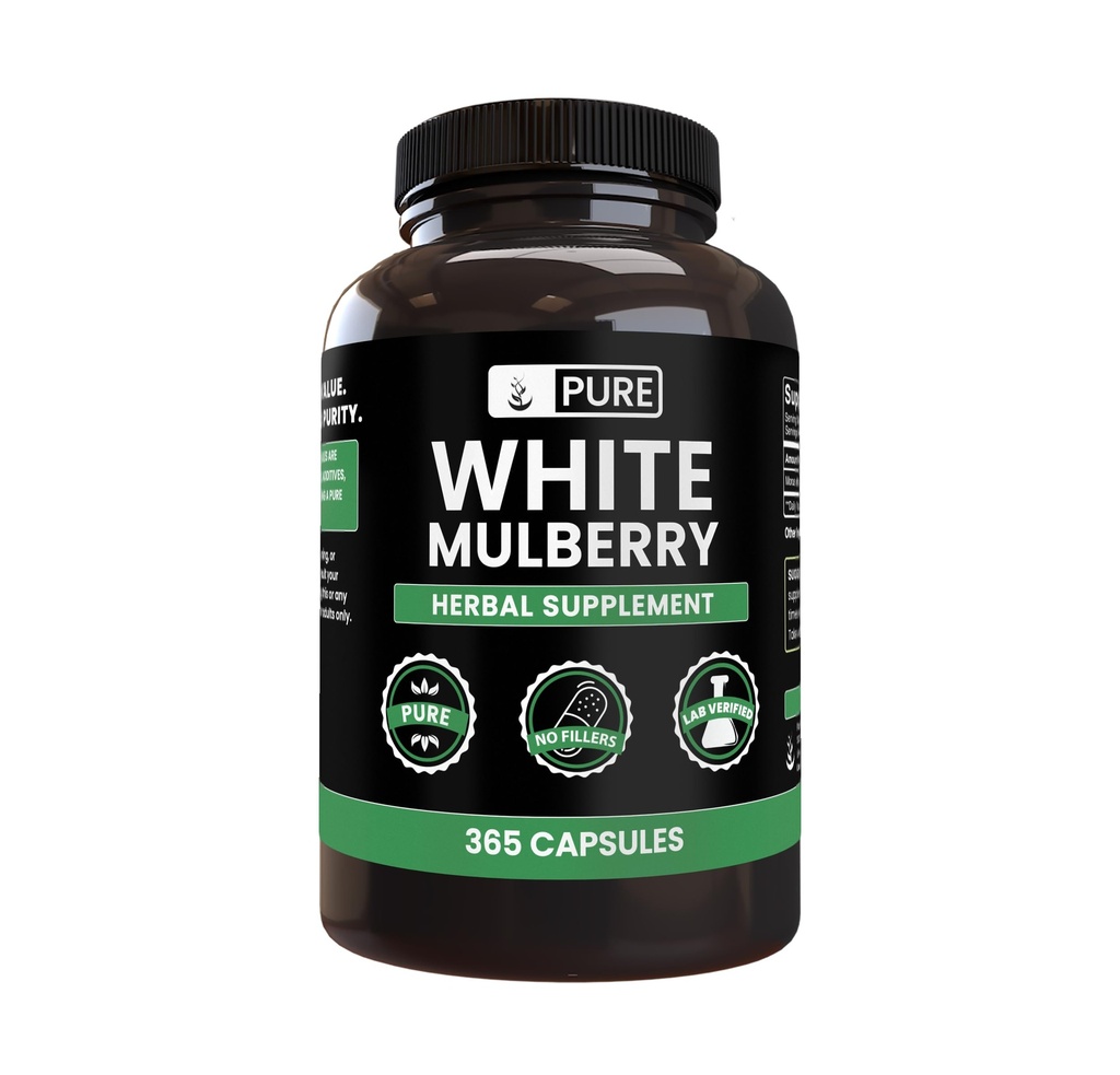 纯原始成份 白色 Mulberry(365 Capsules) 无镁或水稻填充器, 永远纯净, 实验室验证