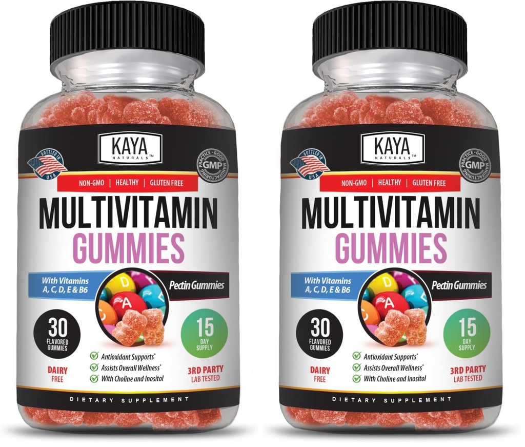 Kaya Naturals Adult Multi Vitamin Gummy, Biotin, Vitamin A, B-12, C & E, Including Zinc, Folic Acid, Strawberry Flavor - Gluten-Free Multivitamins Sweet Adult Gummies (Pack of 2)
