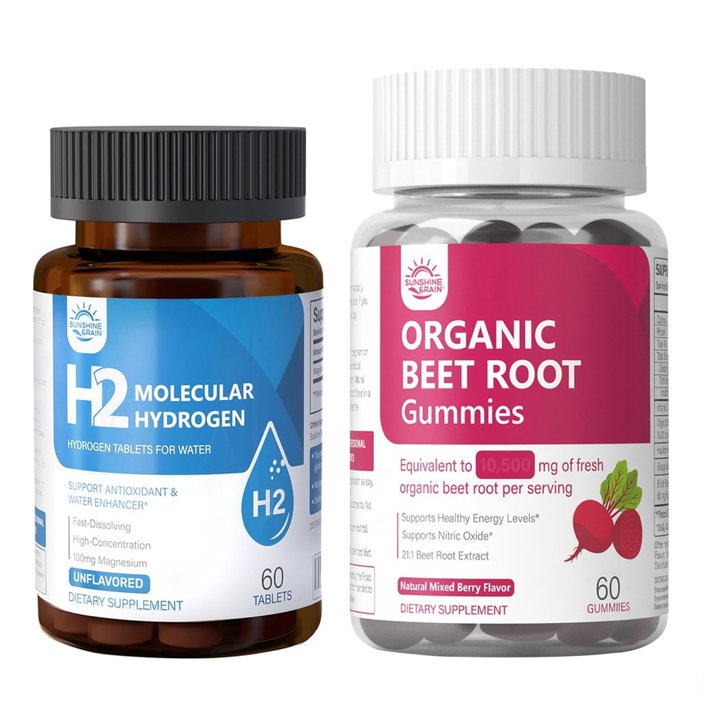 Daily Hydration & Active Wellness Bundle – Molecular Hydrogen Water Tablets + Organic Beet Root Gummies – Supports Energy, Circulation, Recovery - Sugar Free, Vegan, Non-GMO