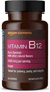 维生素B12 甲基Cobalamin 5000 mcg -- -- 正常的能源生产和代谢,免疫系统支助 -- -- 2个月供应,Berry Flavored Lozenges, 65 Counter (Pack of 1)