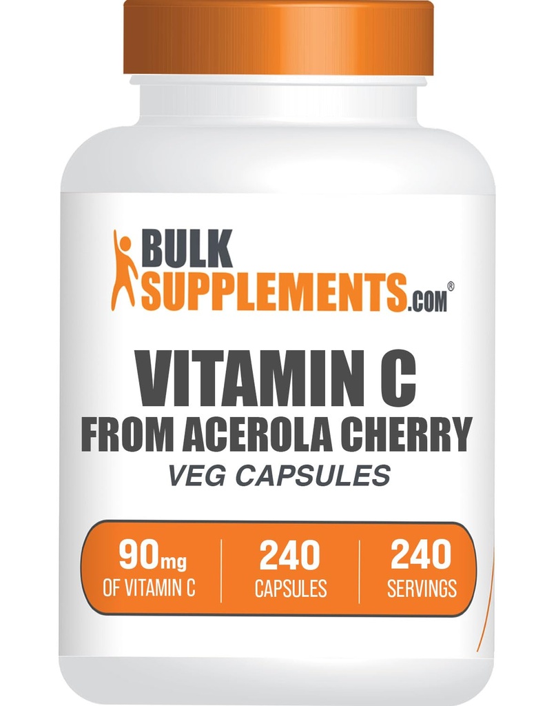 Bulk Assupports.com 来自Acerola樱桃卡普勒斯的维生素C - Acerola Cherry Vitamin C 补编 - Gluten Free, 1 Capsule per service, 240 Veg Capsules (Pack of 1)