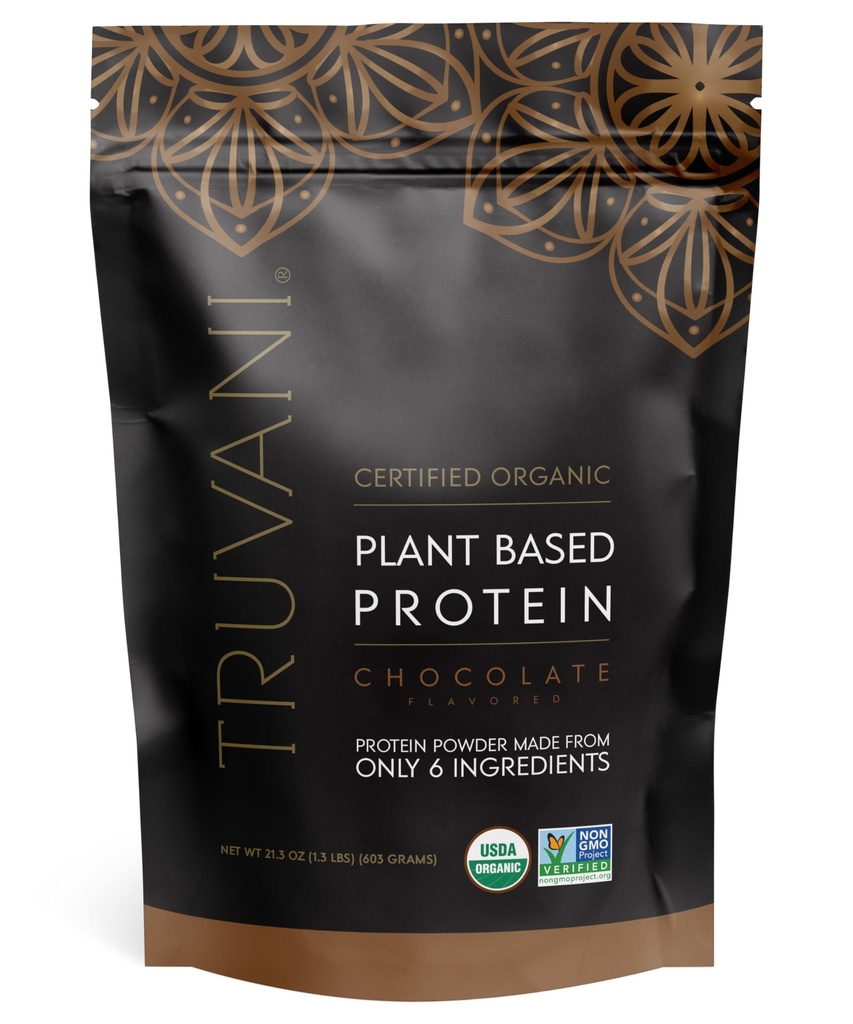Truvani Vegan Pea 蛋白质粉 巧克力 20g 有机植物基蛋白 18 服务 Keto Kluten & Dairy Free 18 低碳 没有添加糖