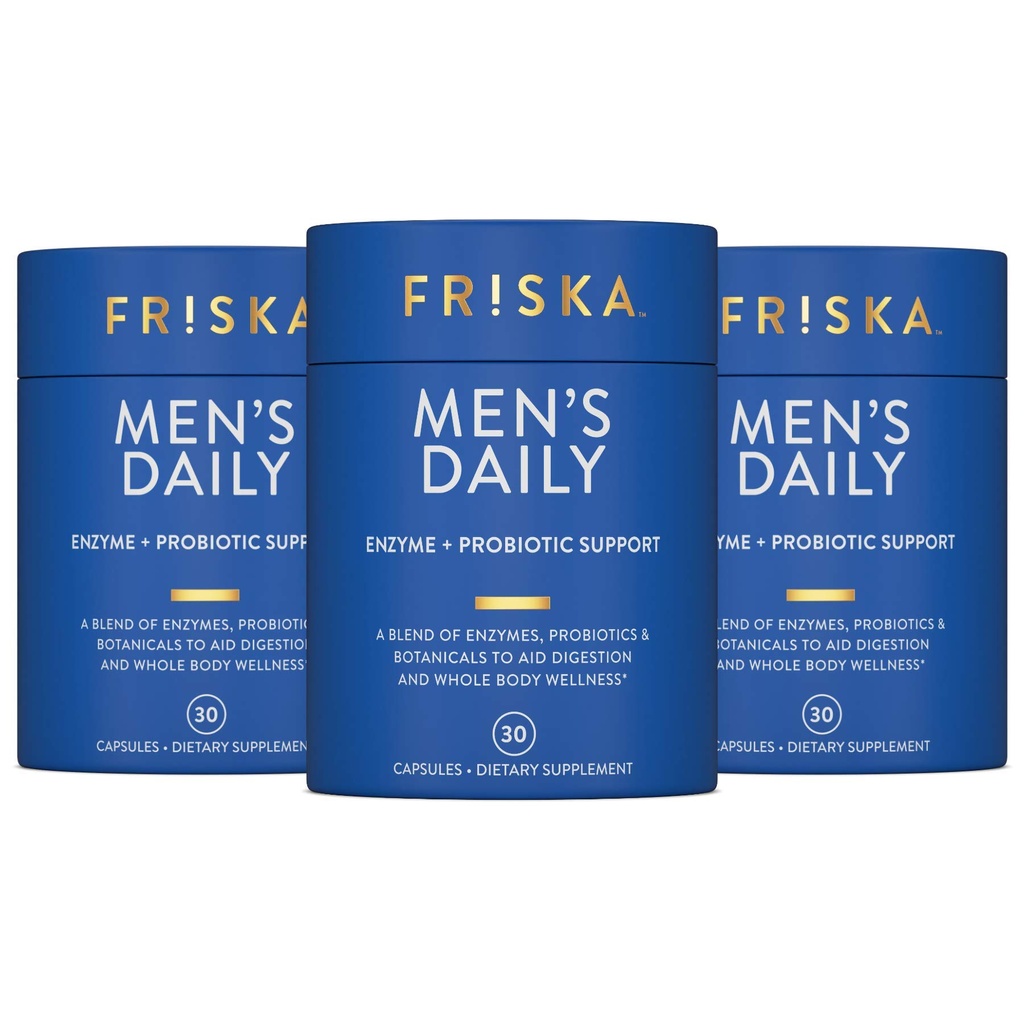 FRISKA 男子日报 消化酶和亲生素补充,自然支持男性消化健康,布洛丁,气体,消化救济,支持古特健康,乳酶和B-维生素,90 Capsules