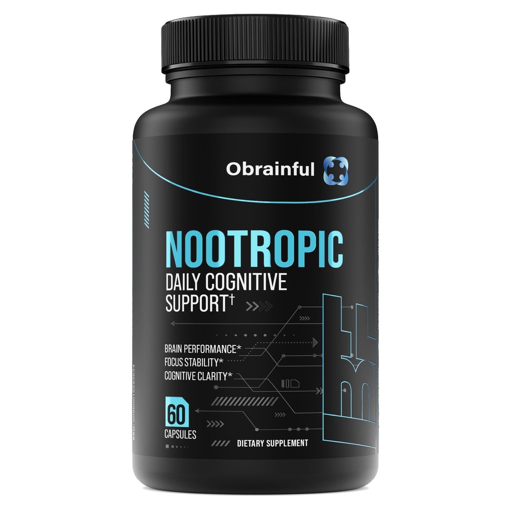 Nootropic Brain Support Supplement | Caffeine-Free Focus & Memory Formula with BCAAs, Bacopa & L-Theanine | Daily Cognitive Wellness & Mental Clarity for Adults | 60 Capsules