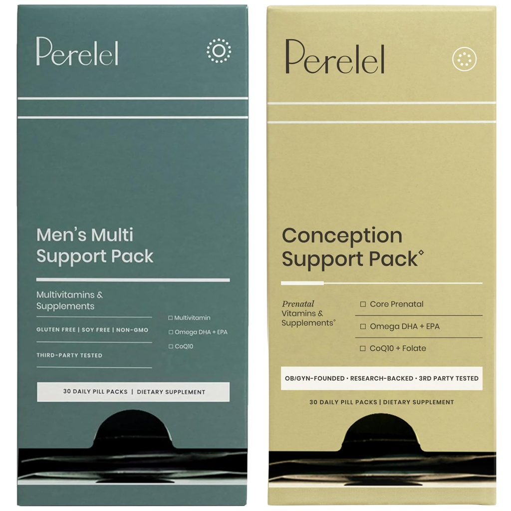 Perelel Conception 支持 Pack & Men's Multi Support Pack, 产前多维特敏促进生育健康 每日多维特敏促进男性健康 60日药包