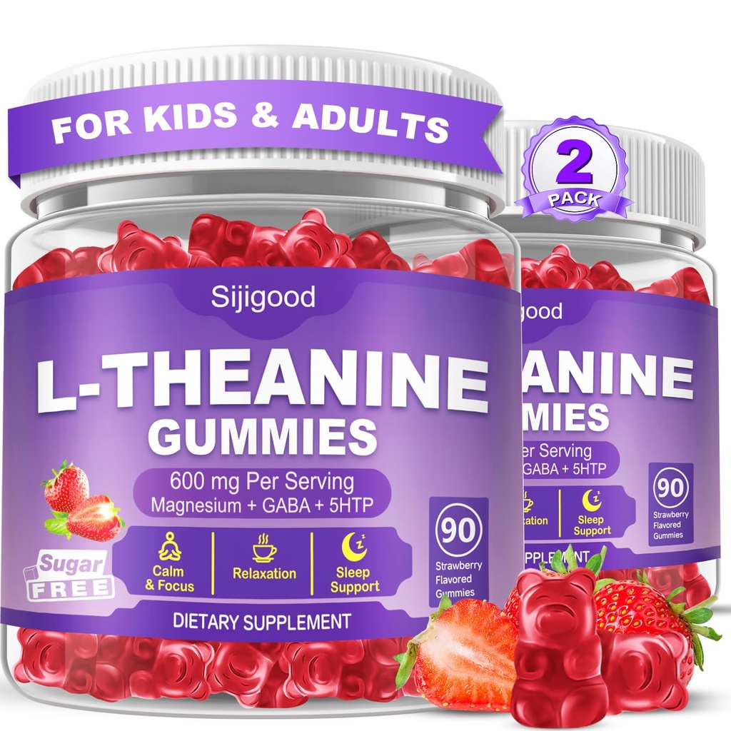 180 Count | L-Theanine Gummies for Kids & Adults - L Theanine Supplements with Ashwagandha, GABA & 5HTP - Support Natural Relaxation, Calm, Deep Zzz & Stress Relief, Strawberry Flavor