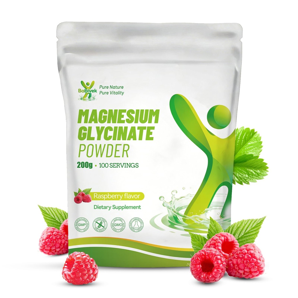 Raspberry Flavor Magnesium Glycinate Powder - High Absorption Chelated Magnesium, 400mg per Serving, Calm Mind, Support Deep Sleep & Heart Health - Sugar-Free, Gentle on Stomach, 100 Servings