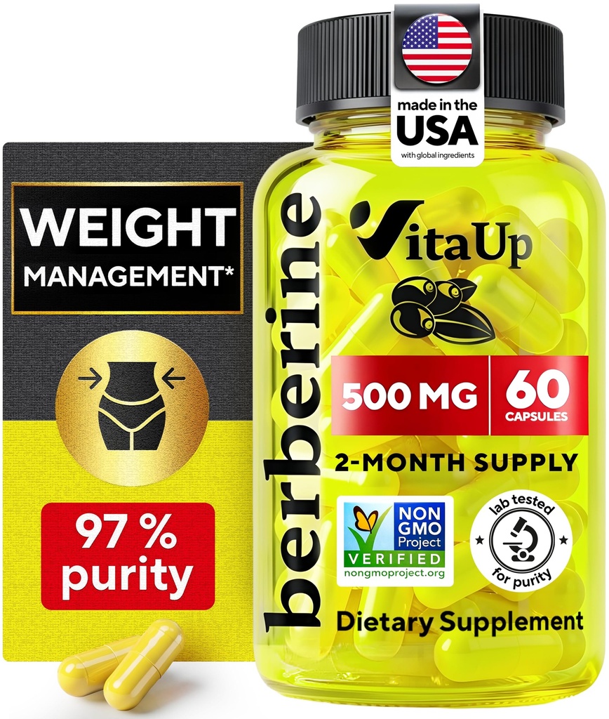 Berberine 补充500mg - 美国制造Berberine 500mg - 非GMO Berberine HCL - 关于重量管理、能源、免疫支持的Berberine 补充60 Capsules