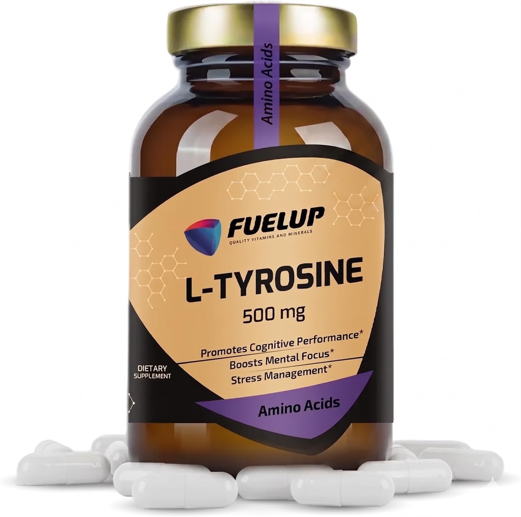 L-Tyrosine 500 mg Amino Acid for Cognitive Performance, Mental Focus & Stress Management - Promotes Neurotransmitter Support Non-GMO, 120 Vegetable Capsules