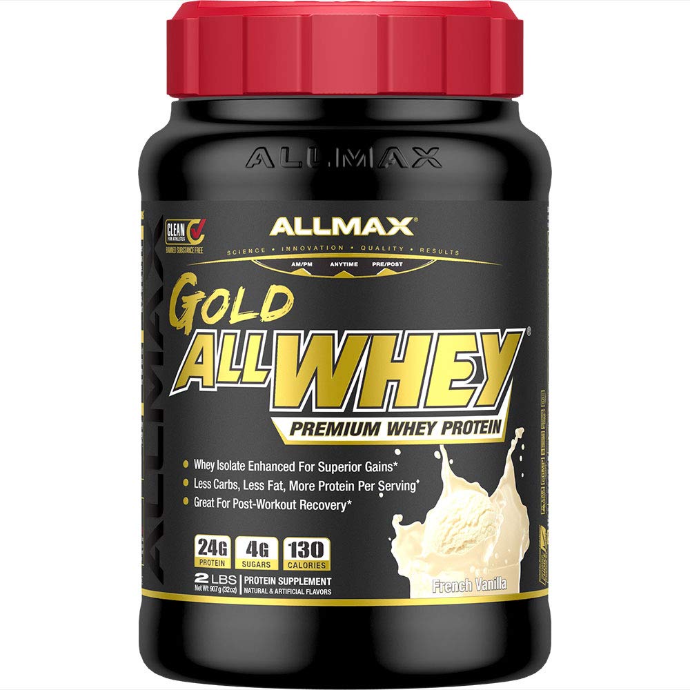 ALLMAX Gold ALLWHEY Whey Protein Powder, French Vanilla, 2 lb, 24g Protein Per Scoop, High Protein for Muscle Recovery, Lean Muscle Growth & Post Workout Nutrition, Gluten Free, 30 Servings