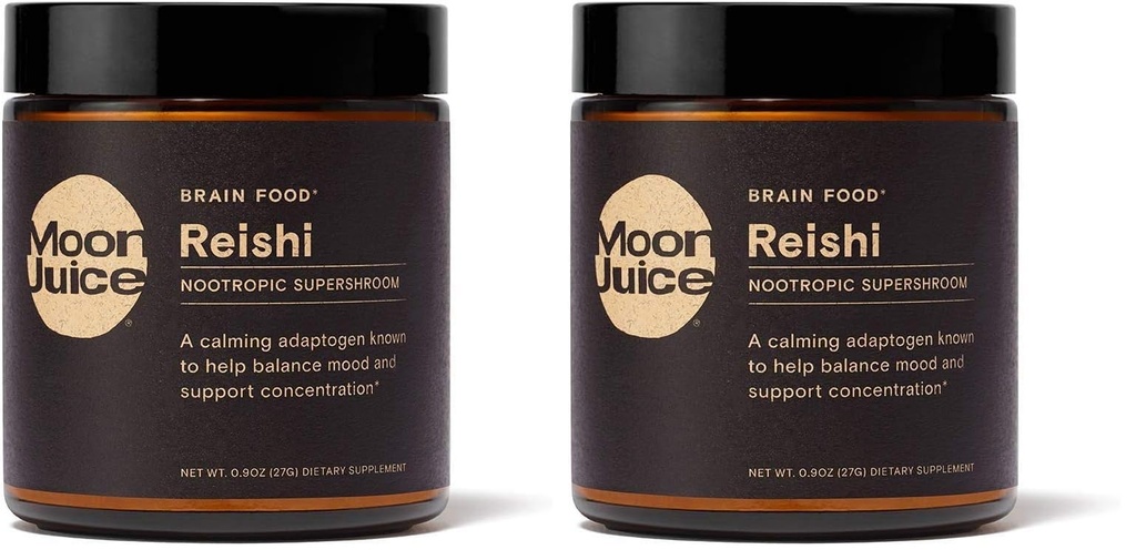 Moon Juice Reishi Organic Reishi Mushroom Powder Extract (700mg 1,3 and 1,6 Beta-Glucans per Serving) - Supports Mood, Concentration & Healthy Immune System - Vegan, Non-GMO (1.3oz) (Pack of 2)