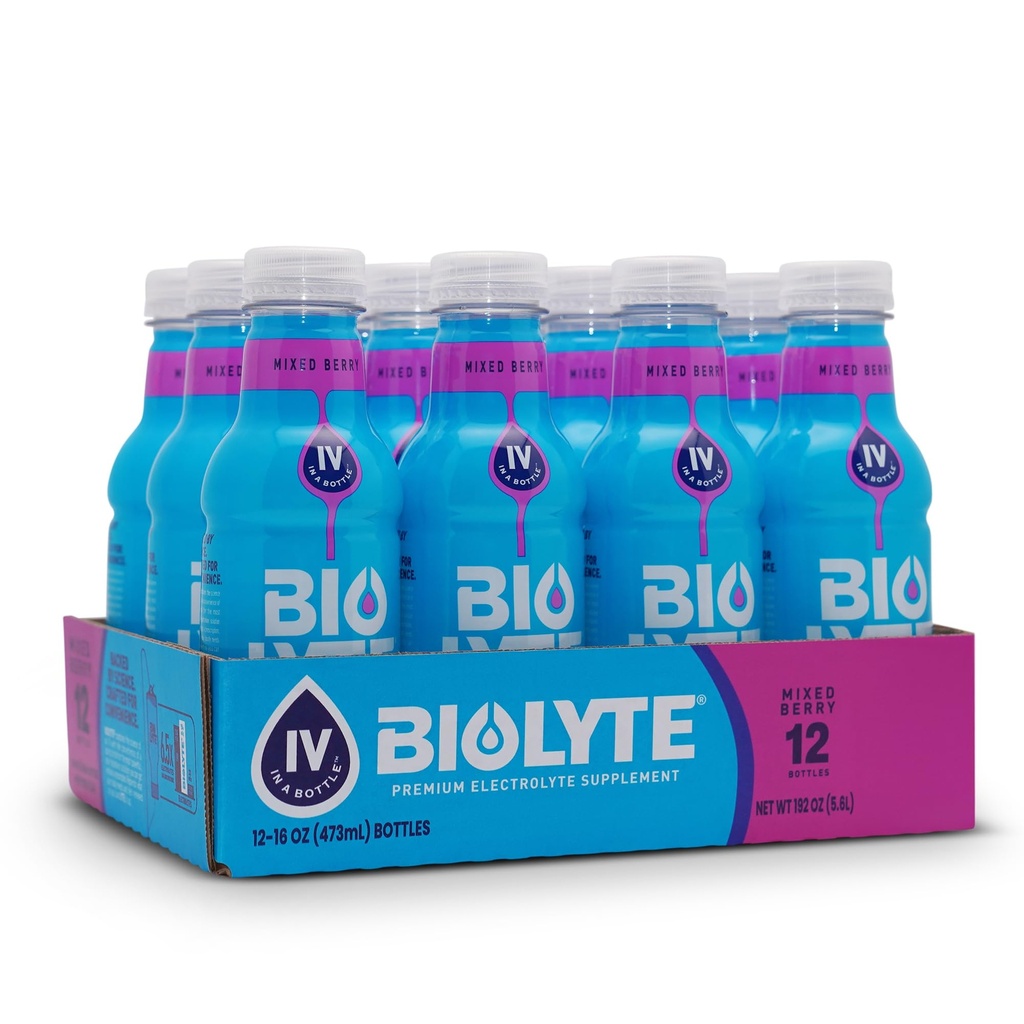 BIOLYTE 电解质饮料 -- -- 医生加压水饮料、电解质水、女性和男性必须用化学疗法、瓶-混合莓液补液IV,16 Fl Oz(12包)