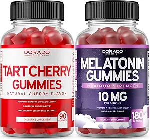 Tart Cherry Gummys Uric Acid 级支持(90个计数) - 高级 2400mg 等效提取与 Celery种子 Melatonin 成人(180个计数) - 快速溶解 Melatonin 20mg - NonGMO, Vegan & USA Made