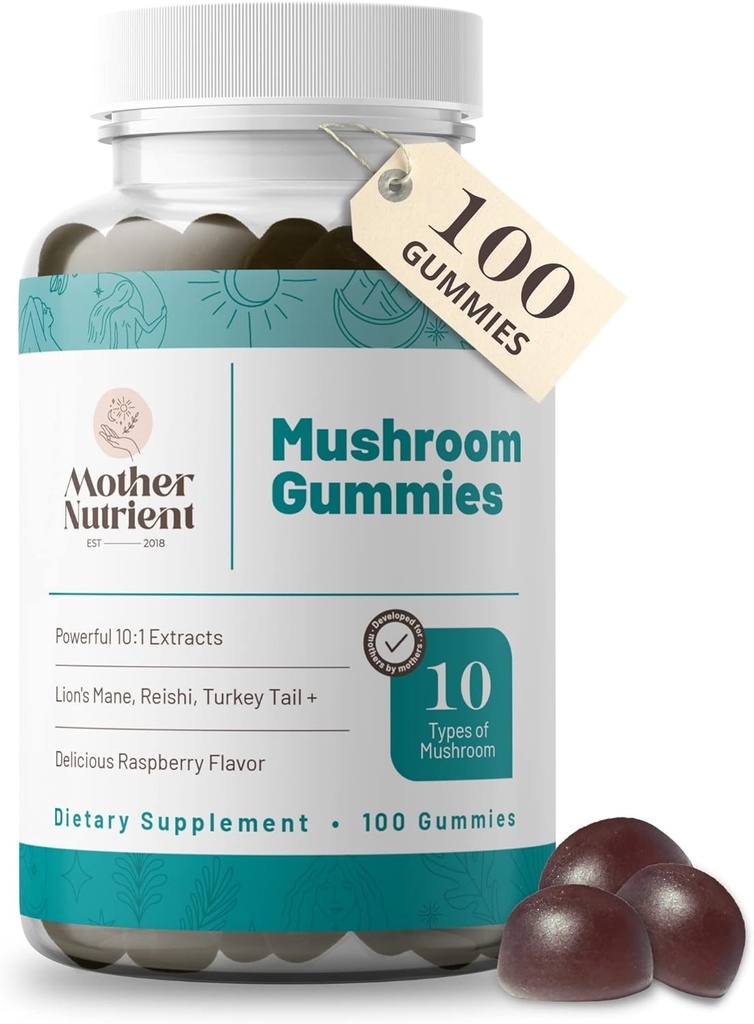 蘑菇补充剂 Gummys - Pure 提取多蘑菇补充剂 - Chaga, Reishi, Cordyceps & Lion's Mane - 50 Day Supply Chewable Gummys (100 pcs) (英语).