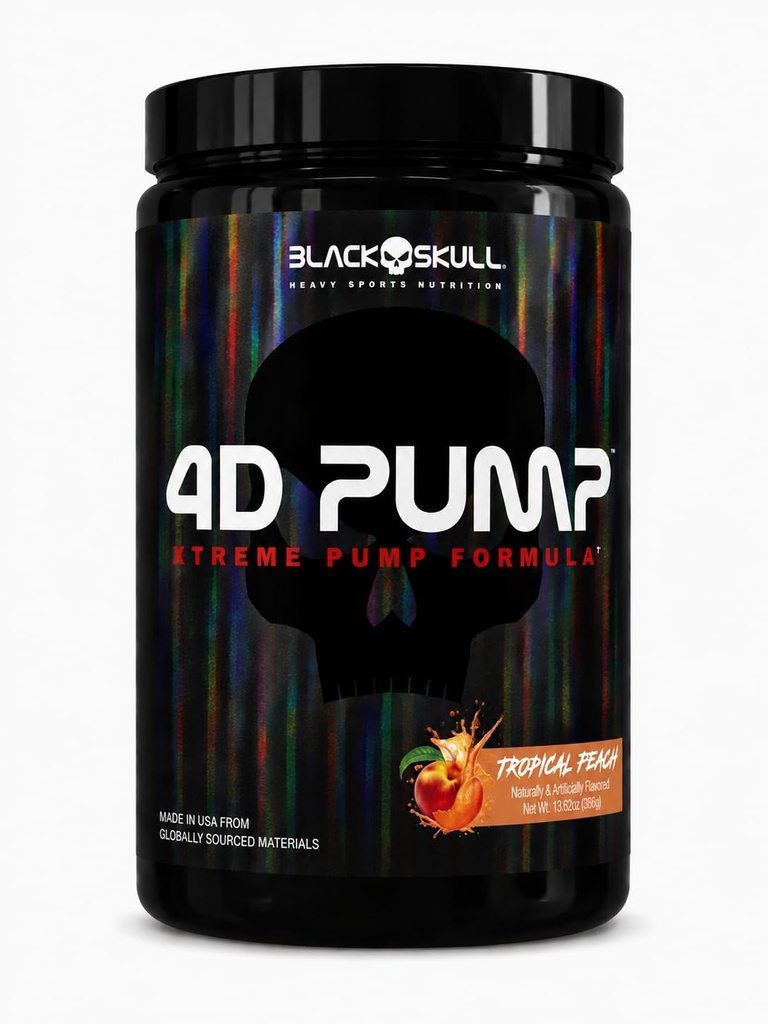 BLACK SKULL 4D Pump, Stimulant Free Intra-Workout Powerhouse, Maximize Performance, Enhance Recovery, and Push Your Limits to the Next Level, (20/40 Servings, Tropical Peach)