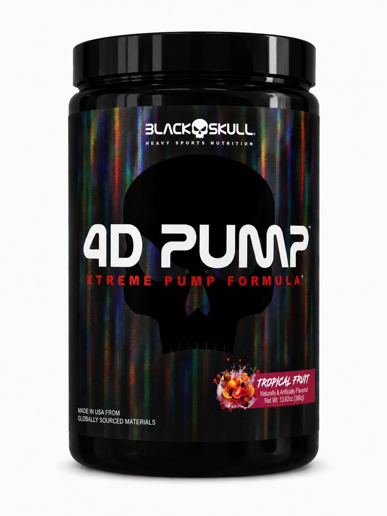 BLACK SKULL 4D Pump, Stimulant Free Intra-Workout Powerhouse, Maximize Performance, Enhance Recovery, and Push Your Limits to the Next Level, (20/40 Serving, Tropical Fruit)