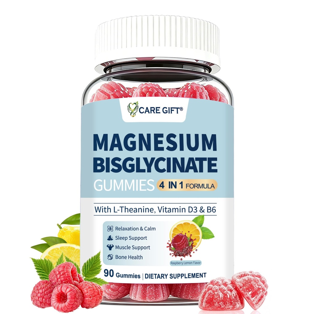 Magnesium Bisglycinate Gummies 400mg Chelated Magnesium with Vitamin D3 B6 and L-Theanine Sleep Support Calm, Muscle Relaxation Bone Health, 90 Gummies| 45 Day Supply, Lemon Raspberry Flavor