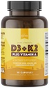 自然节奏 维生素D3 + K2(MK7)+维生素A,用于骨,心,和免疫健康,30卡普勒