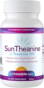 明日营养 - SunTheanine L - Theanine, 100 mg 板块来帮助集中,聚焦,和压力, 60 块可嚼的板块