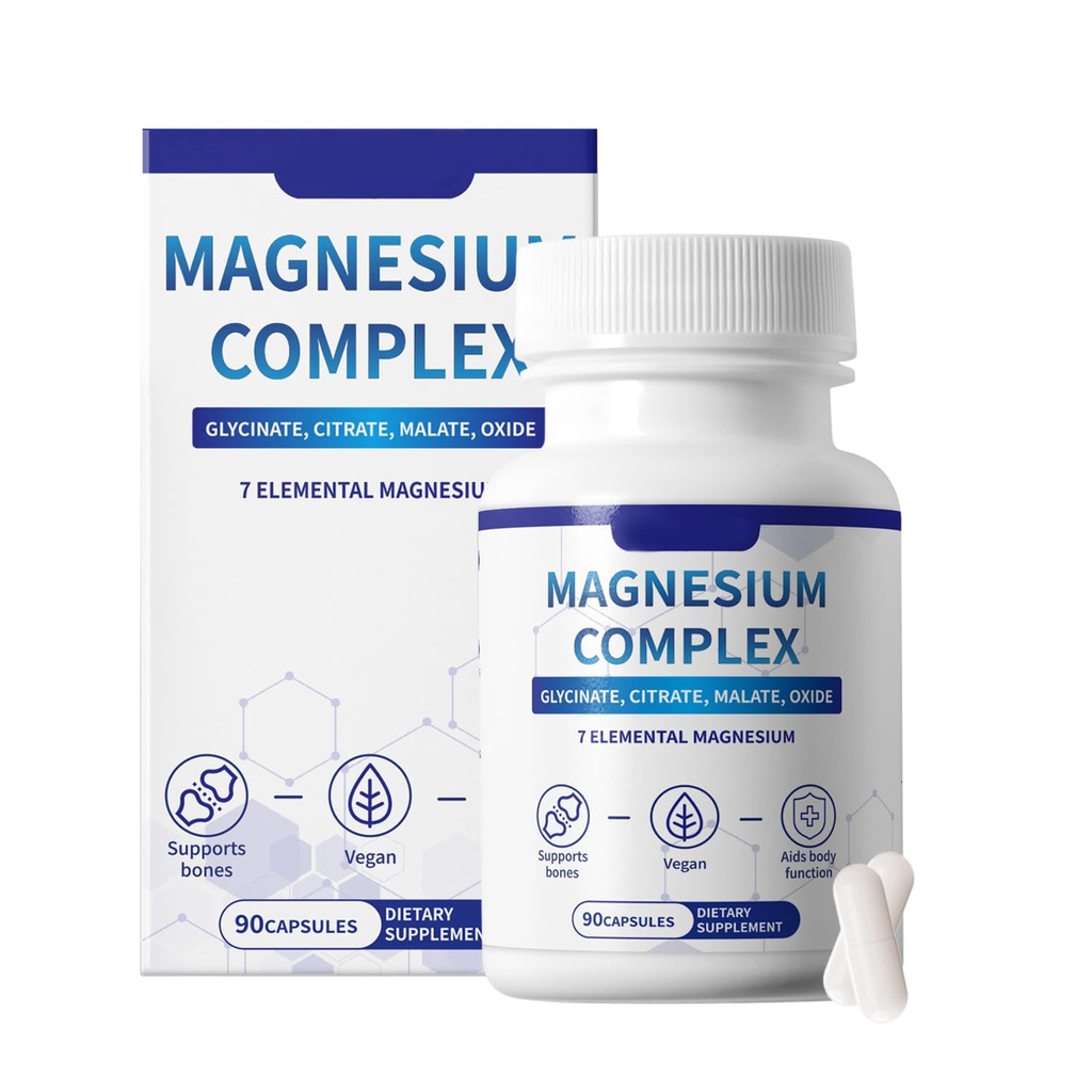 Magnesium Complex 1000mg with 8 Types - Glycinate, Citrate, Malate - Supports Muscle Relaxation, Bone Health, Energy Production & Sleep - High Absorption, Non-GMO, Vegan Capsules, 90 Count (001)