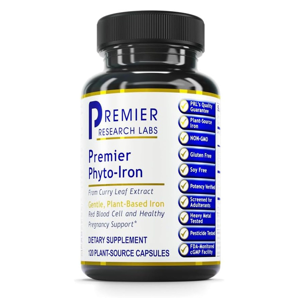 总理研究实验室 Phyto-Iron - 以工厂为基础的铁供男女血液支持,咖喱叶补充剂,铁辅料,非赫米铁,18mg 铁人服务 - 120 蔬菜卡普苏莱斯