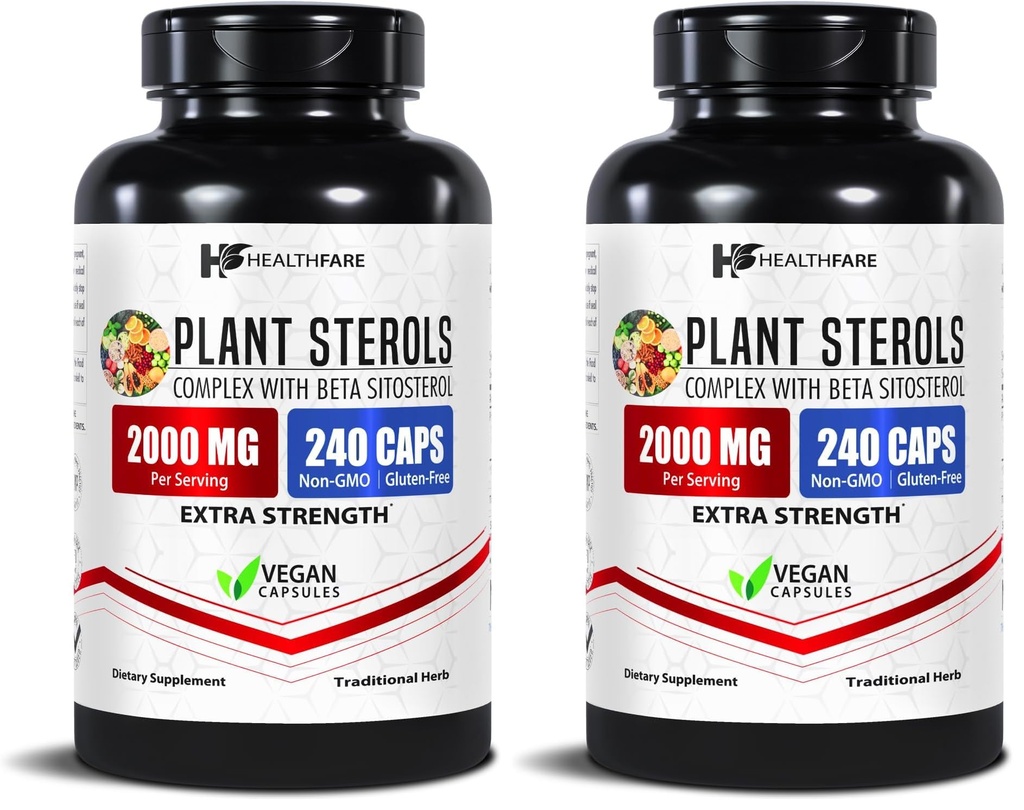 Healthfare Plant Sterols Capsules 2000mg | 240 Vegan Capsules | Beta Sitosterol & Phytosterol Complex | Plant-Based Supplement | Non-GMO & Gluten-Free | Made in The USA (Pack of 2)