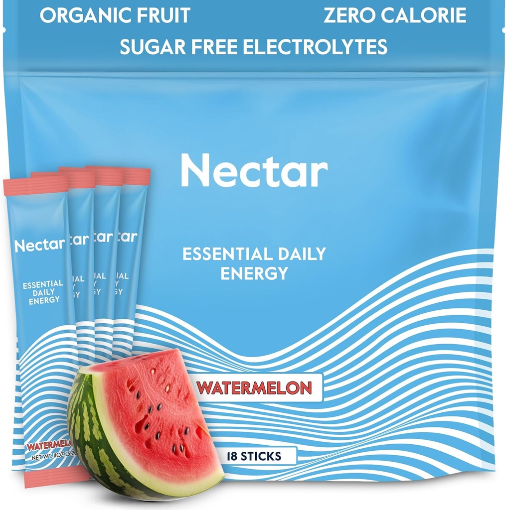 Nectar Energy Booster - 有机咖啡因,B12 & 电解质 - 无糖和零卡路里 - 健康咖啡,能源饮用和Soda替代品 - 水能和能源补充剂(Watelon 18 Packets)