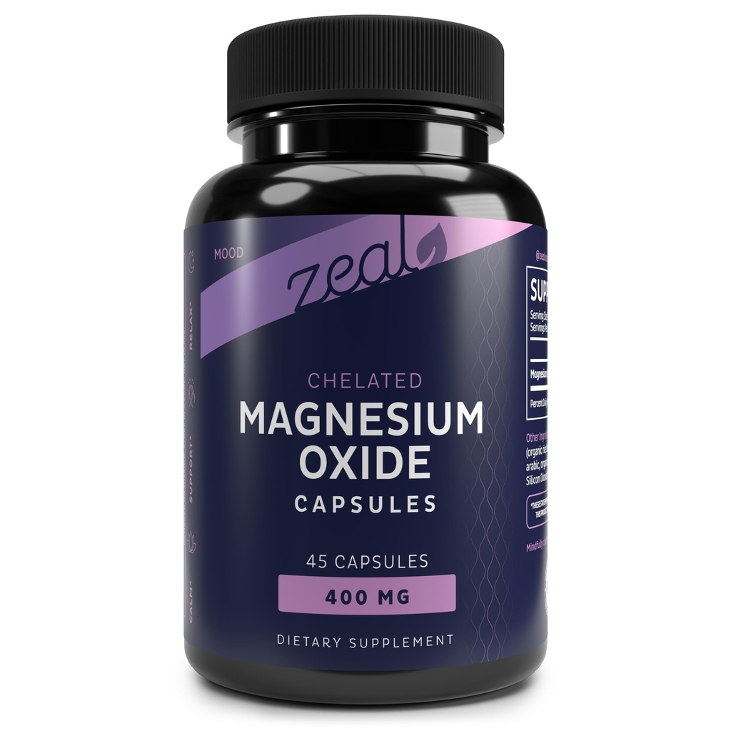 Zeal Naturals Magnesium Oxide Capsules 400mg – with NU-MAG® – Supports Calm Sleep, Muscle, Nerve & Digestive Health | Non-GMO, Third Party Tested | 45 Capsules