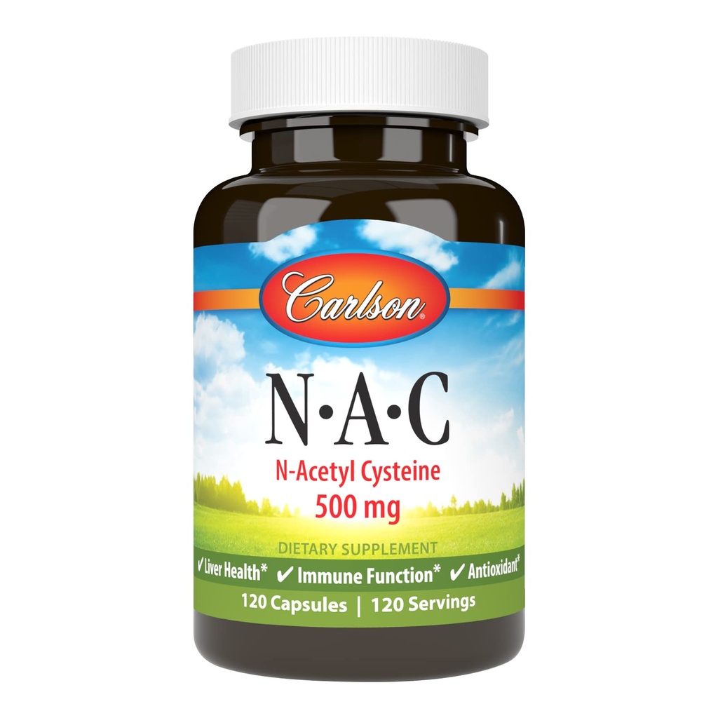 Carlson - NAC, N-乙酰Cysteine,500mg,肝脏健康,Imune功能,抗氧化剂,120 植物卡普尔