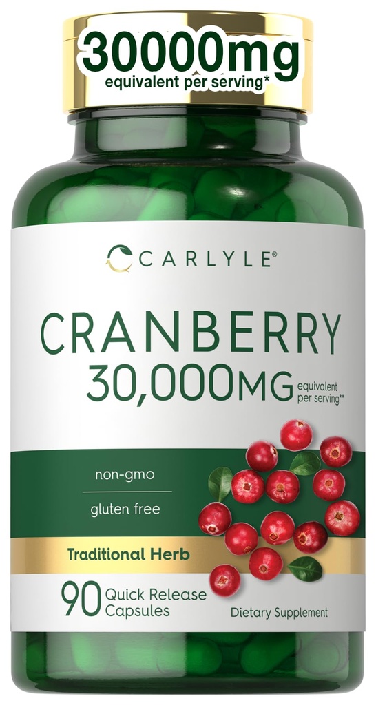 Carlyle Cranberry 补充 | 30,000 mg | 90 Capsules | 非 GMO 和 Gluten 自由公式 | Cranberry 药片从集中提取