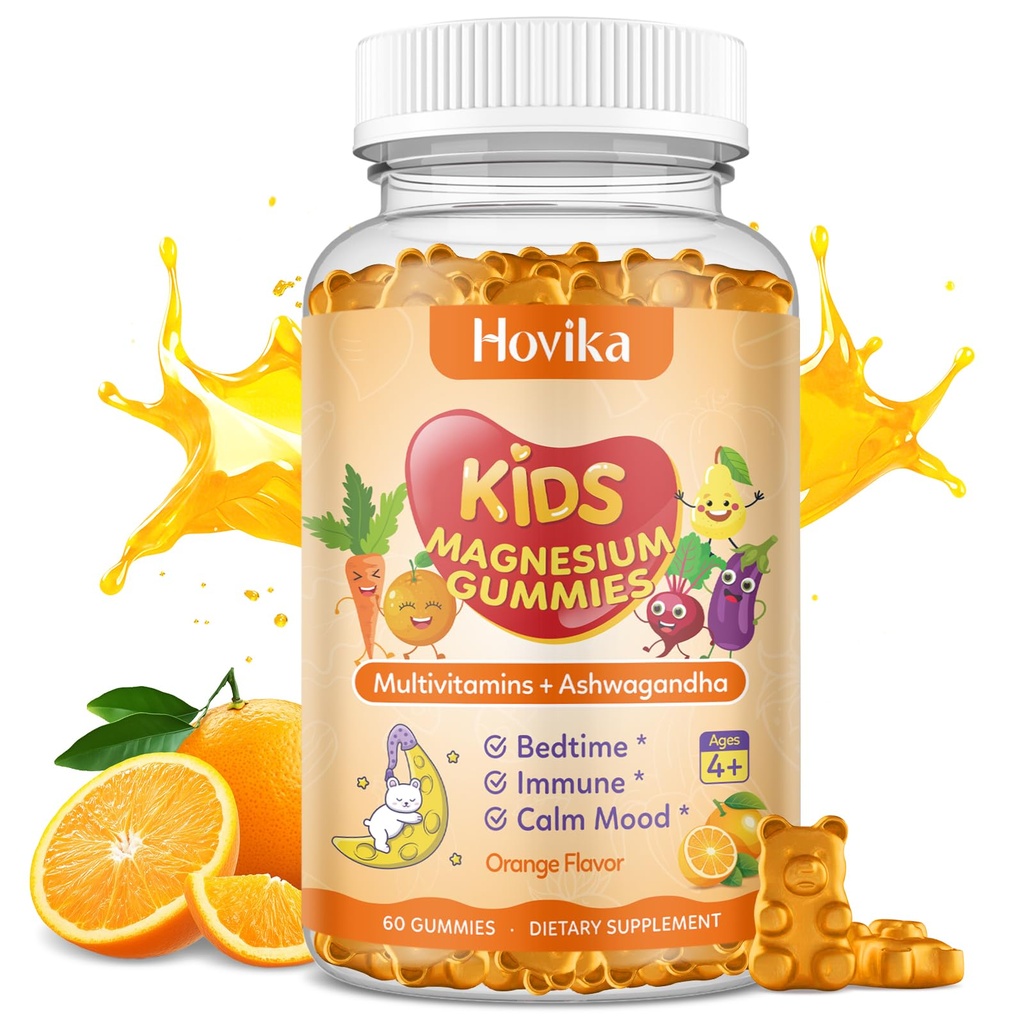 Magnesium Gummies for Kids - Magnesium Supplement with L-Theanine, Chamomile & Multivitamins for Kids & Adults Sleep, Calm, Relaxation, Sugar Free Orange Flavor 60 Gummies