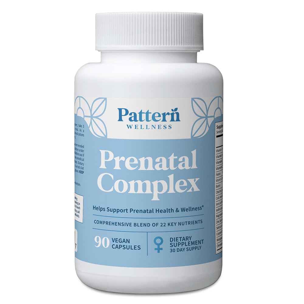 Pattern Wellness Prenatal Complex for Women – Prenatal Vitamin with DHA, Folate, Iron, Probiotics & Biotin – Support from Preconception to Postpartum - 90 Capsules