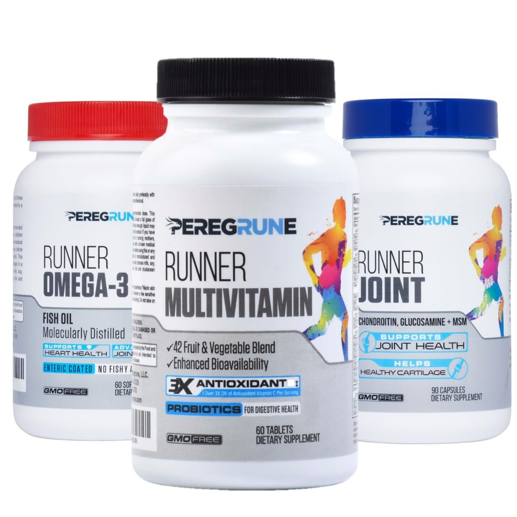 Runner Multivitamin, Omega-3 Fish Oil, Joint Supplement (1 Month - 60 Tablets, 60 Softgels, 90 Capsules)