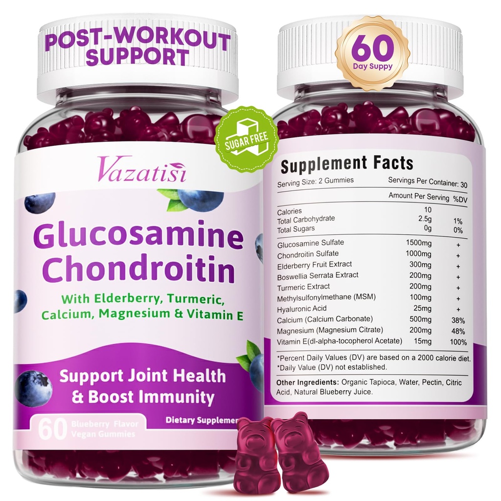2 Pack Glucosamine Chondroitin Gummys - Glucosamine Chondroitin 配有MSM, 长老莓, Turmeric, 成人, 男人和女人联合支持补充剂 - 蓝莓火焰, 120 Cts