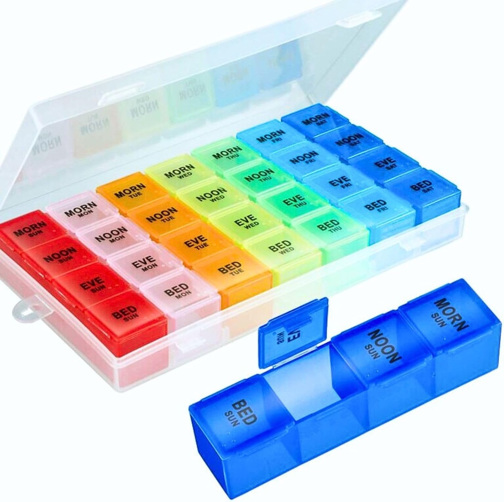 药丸组织者 4 Times a Day, Premium Weekly Pill case Medicine 组织者 7 日 28 手持维生素药品组织者 盒