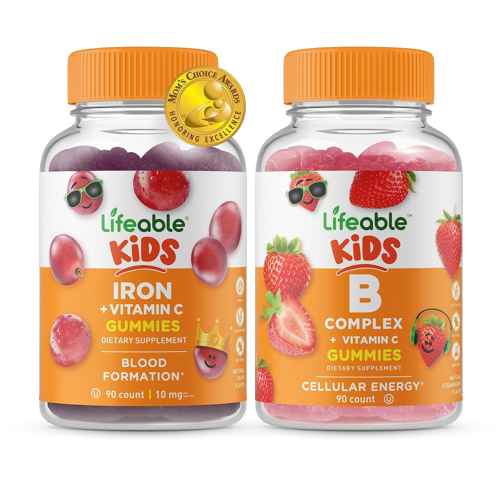 活铁和维生素 C 儿童 + B 复合型儿童, Gummys Bundle - 大品尝,维生素补充, Gluten Free, GMO Free, Chewable Gummy 等