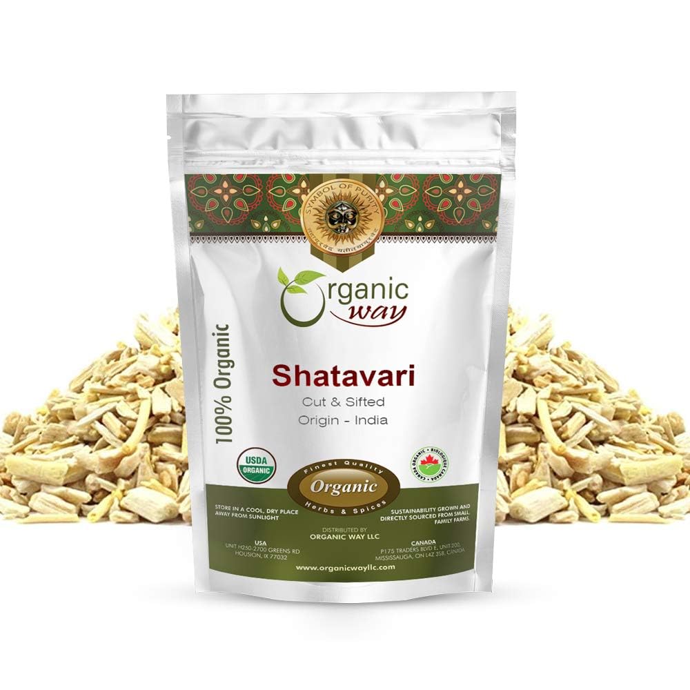 Organic Way Dried Shatavari Cut & Sifted (Asparagus racemosus) - Organic & Kosher Certified | Raw, Vegan, Non GMO & Gluten Free | USDA Certified | Origin - India (2 Oz)
