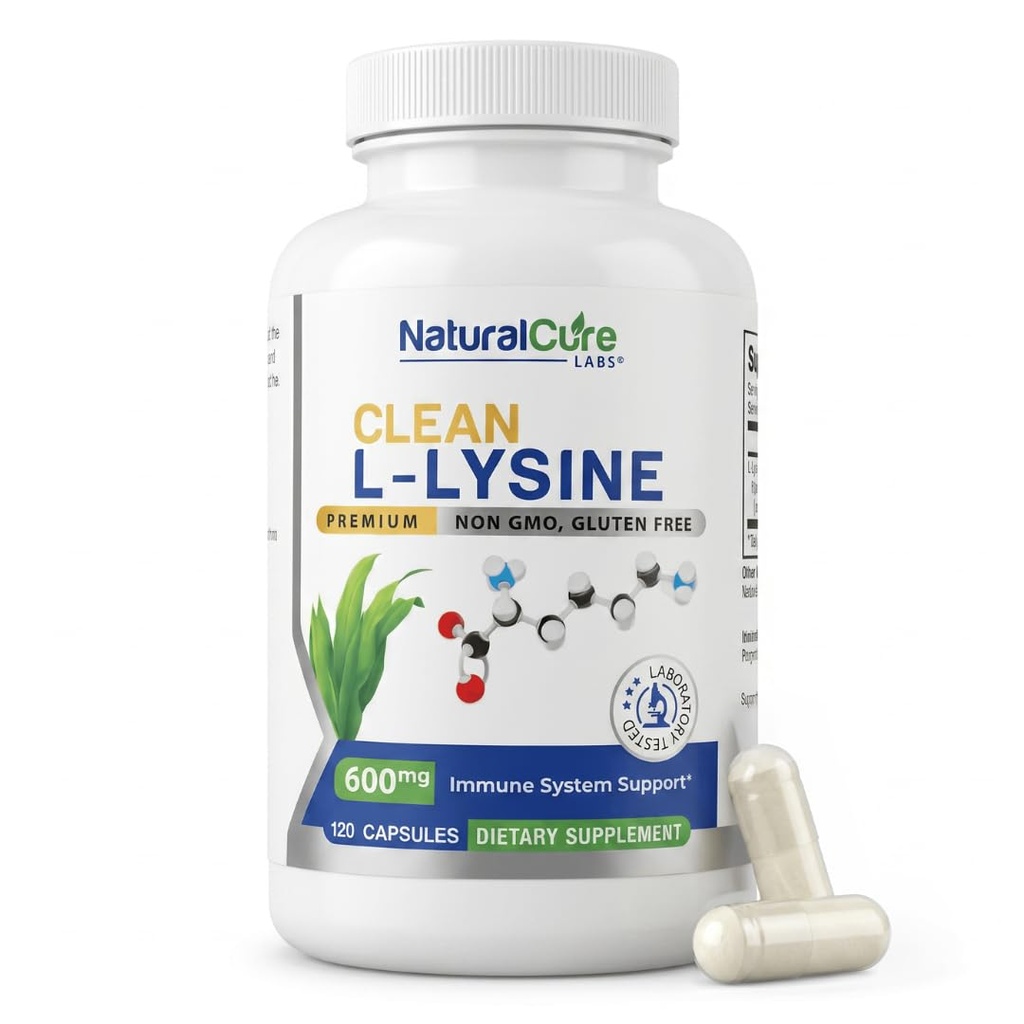 天然Cure实验室 清洁L-Lysine 600mg,120 Capsules | Vegan, Non-GMO, & Gluten Free