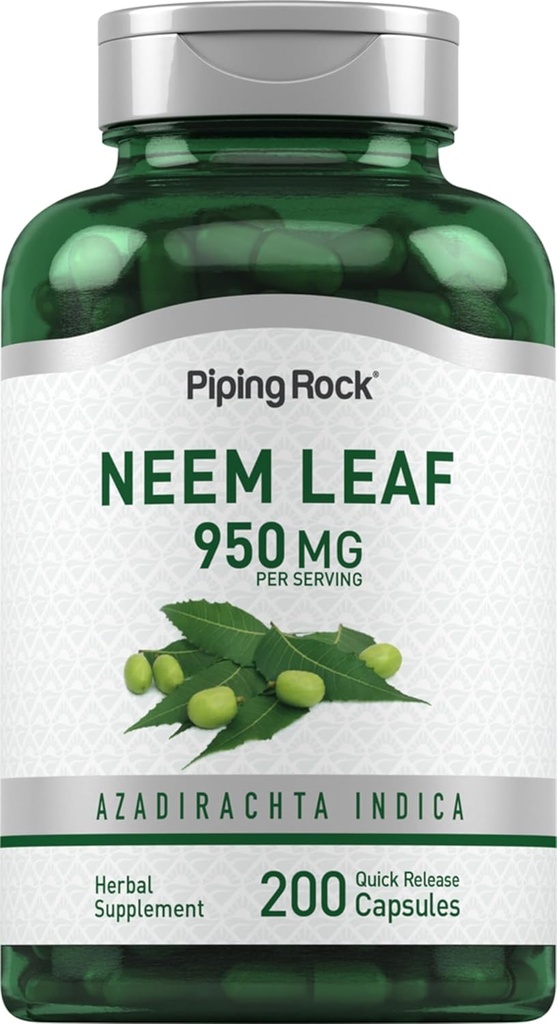(原始内容存档于2018-07-21). Piping Rock Neem Leaf Capsules | 950mg | 200 Powder Pills | 200 草药提取补充 | Azadirachta Indica | Non-GMO, Gluten Free